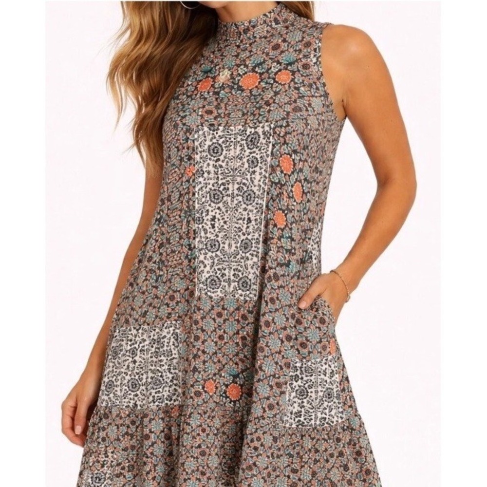 Anthropologie Maeve M Lilt Mock Neck Swing Shift Dress‎ Geometric Print Midi